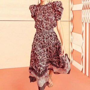 Ulla Johnson Pink and Black Floral Midi Dress